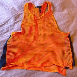Koral Activewear bright orange cropped mesh tank